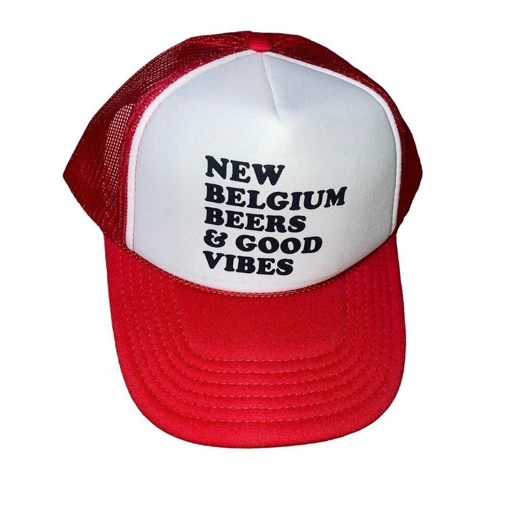 New Belgium stamped hat trucker cap mesh back red/white adjustable NEW